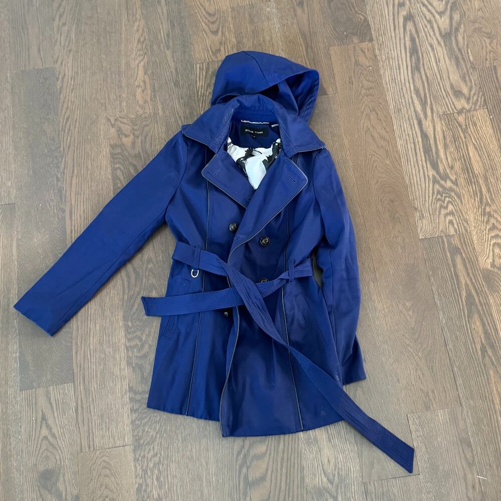 Black Rivet Royal Blue Hooded Trench Coat | Size M